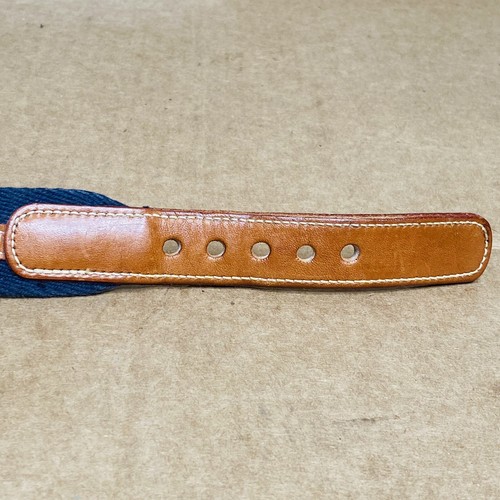 Dooney & Bourke Genuine Canvas Navy Brown Stripe Leather Belt size 42 Brass Bkl - Picture 7 of 10