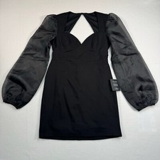 Lulus Black Bodycon Mini Dress Womens Size Medium Balloon Sleeve NWT Open Back