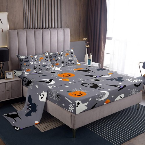 Halloween Theme Sheet Set Kids Pumpkin Lantern Bed Sheets Set Girls Owl Cat G...