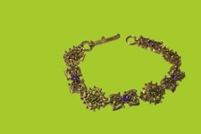 FLORENZA Designer Signed BRASSY METAL MULTI COLORED GLASS LINKED BRACELET VINTAG