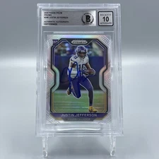 Justin Jefferson Signed 2020 Panini Prizm Silver #398 RC Card Beckett BAS 10 Aut
