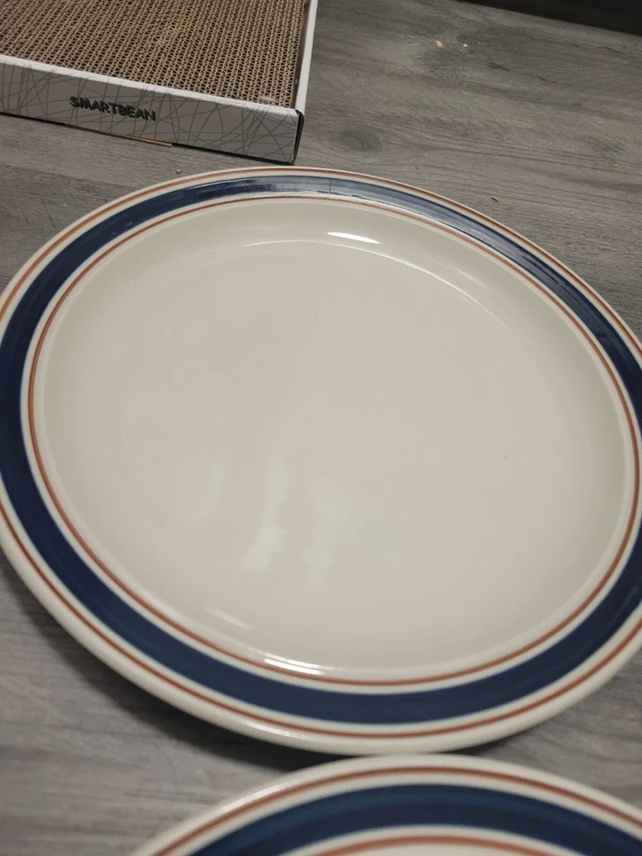 Набор из 3 синих обеденных тарелок Tienshan Stoneware Halo 10,5 дюйма винтажная ресторанная посуда  - Изображение 3 из 4