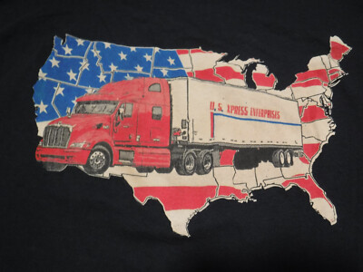 PFR NWOT U.S. Xpress USX Trucking Black LS Flag Detail T-shirt Adult Large