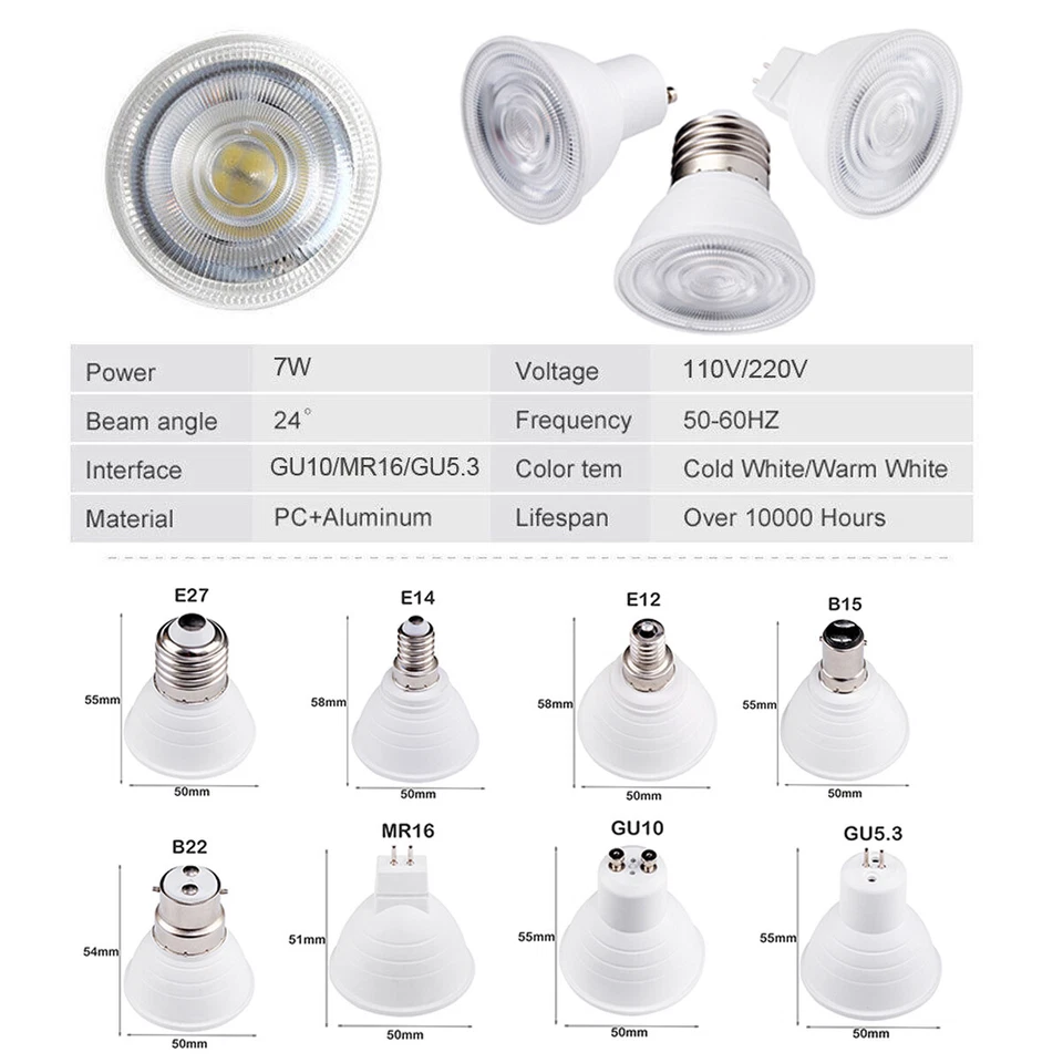 7w Dimmable Led Spotlight 24-degree 3000k 4500k 6000k Spot Light Bulbs Lamp 220v - Image 2 of 4