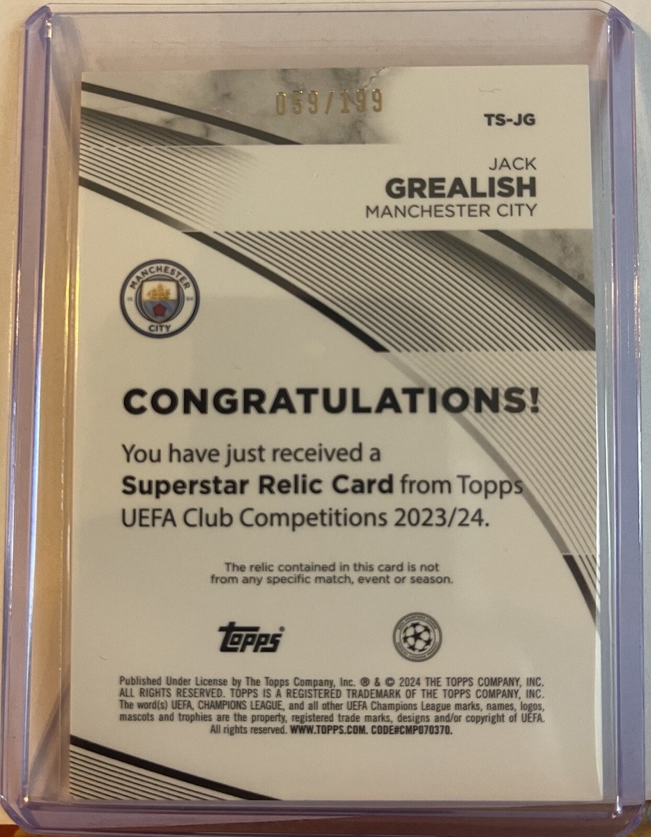 2023-24 JACK GREALISH TOPPS UEFA CLUB COMPETITION JERSEY