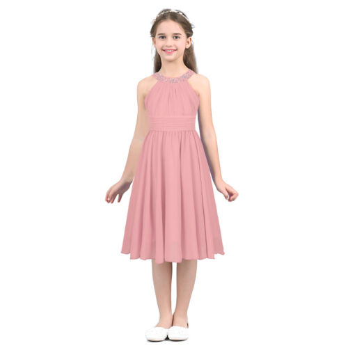 Mädchen Festlich Chiffon Kleider Kinder Sommer Hochzeits gefaltete Partykleider - Bild 40 von 63