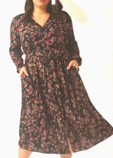 CHAPS WOMENS DRESS BUTTON FRONT MIDI POCKET LONG SLEEVES FLORAL XXL