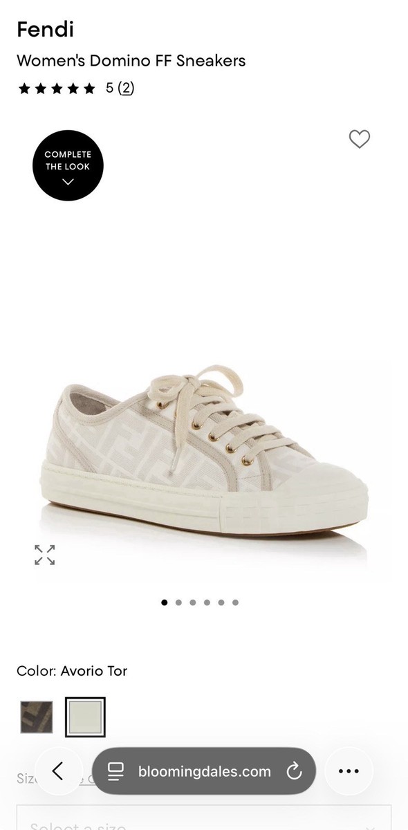 Fendi Domino FF Logo Lace-Up Low Top Sneakers Ivory Beige Canvas