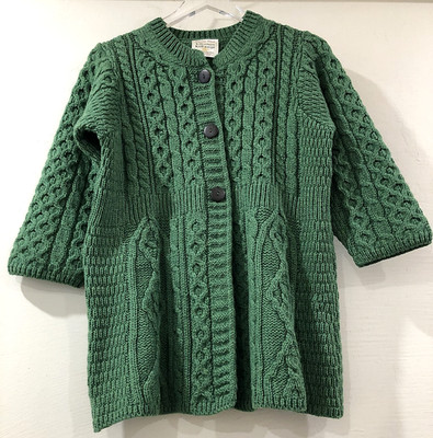 Kilronan Knitwear Ireland Sz Small 100% Merino Wool Cardigan Sweater ForestGreen