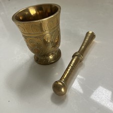 Islamic Brass Mortar And Pestle For Herbs And Spices,HBS On Base.7cms Ht 650gms