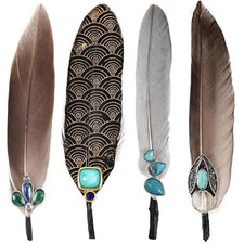 4PCS Turquoise Hat Feathers Natural Cowboy Western Hat Accessories Men Women
