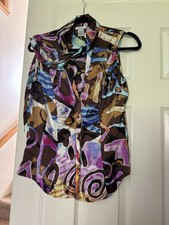 Damska Cache Jedwab Art Print Bluzka Top Szalik Kołnierz Średni