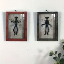 Gothic Halloween Mysterious Winged Skeleton Wood Shadow Box Creepy Wall Decor