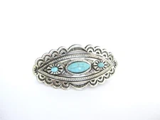 Blue stone silver tone metal western native tribal hair clip barrette