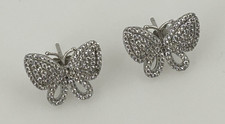 Vintage Butterfly Sparkle Rhinestone Silver Tone Stud Earrings