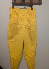 Vintage 80s Gitano Yellow Pleated High Waist Pants 10 Vtg Prop 28" 26 Inseam  