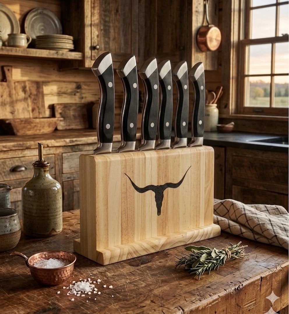 6 LONGHORN STEAKHOUSE Steak Knives - No Longhorn Logo - With Wooden Knife Block!
Opens in a new wind