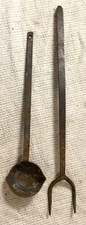 VINTAGE HAND FORGED IRON MEAT FORK & LADLE