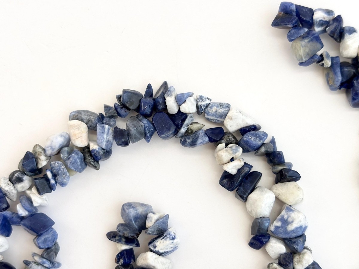 Blue Sodalite Chip Beaded Chip Long Stranded Vintage Necklace - 35" View 2