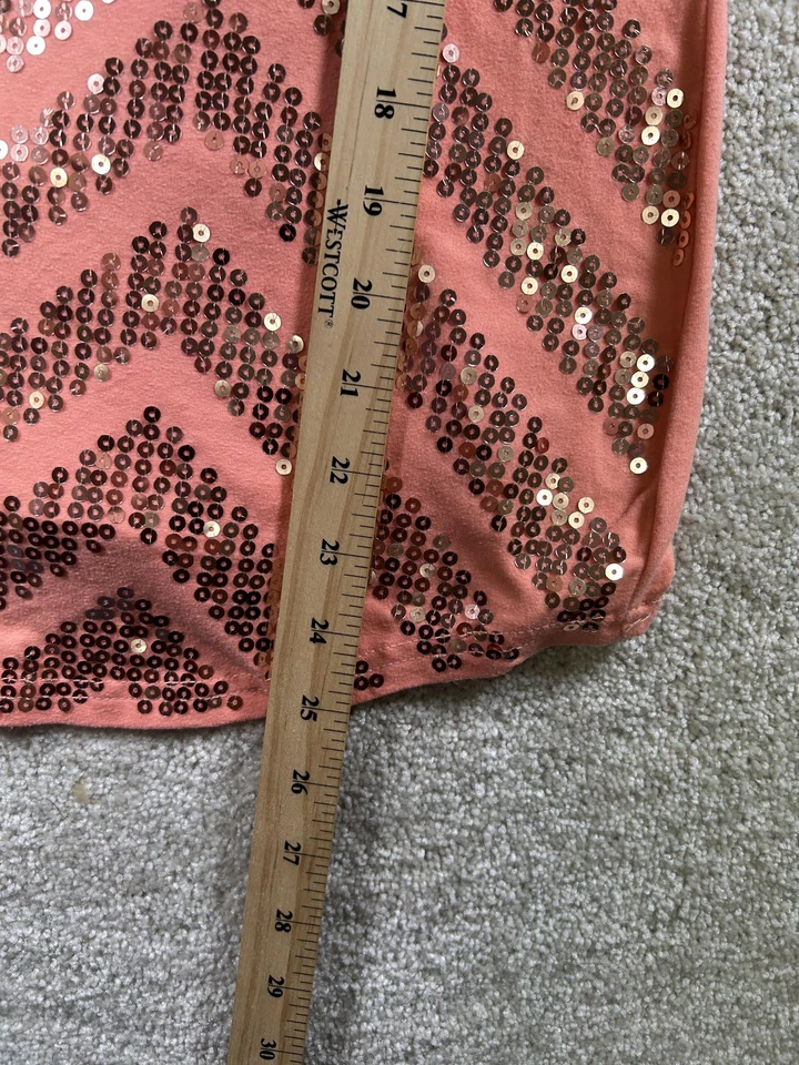 Camiseta sin mangas Rue21 para mujer mediana rosa lentejuelas chevron sin mangas fiesta camisa blusa Foto 3 de 4