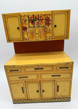 Vintage 1950s Wolverine Tin Litho Red  Yellow Kitchen Cabinet Child Toy Playset