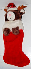 20" VINTAGE 1990 RED CHRISTMAS STOCKING REINDEER STUFFED ANIMAL PLUSH