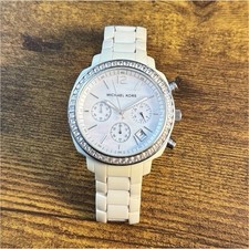 Michael Kors MK-5079 White Runway Chronograph Watch Mother of Pearl Dial Working