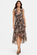 Zimmermann Henna T-Bar Floral Silk Chiffon Hi/Lo Dress Sheer 1 = 6/8 M (Altered)