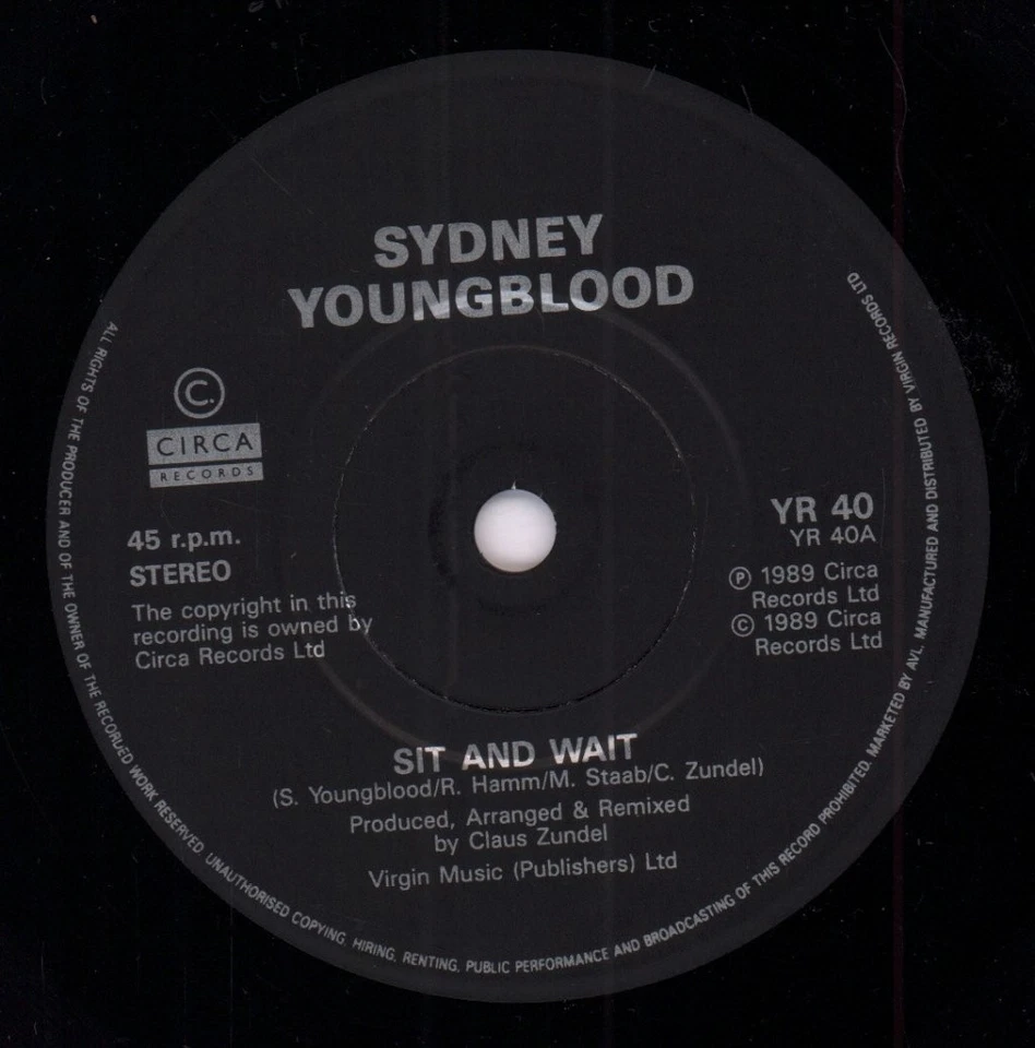 Sydney Youngblood Sit and Wait 7" vinyl UK Circa 1989 paper label design in pic - Image 3 of 3