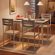 5 Piece Dining Table Set Industrial Style Grey Dining Table and Chairs Set for 4
