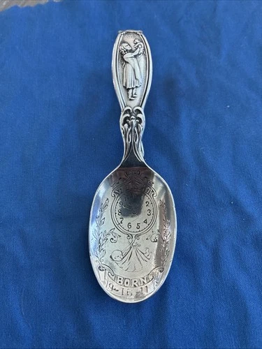 Wallace sterling silver baby spoon with birth weight and time engraving