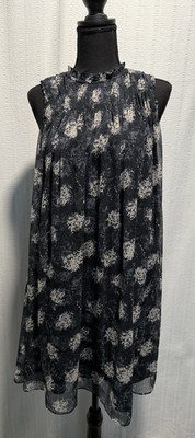 Joie Blue Print Sleeveless Lined Chiffon Trapeze Dress Sz Medium
