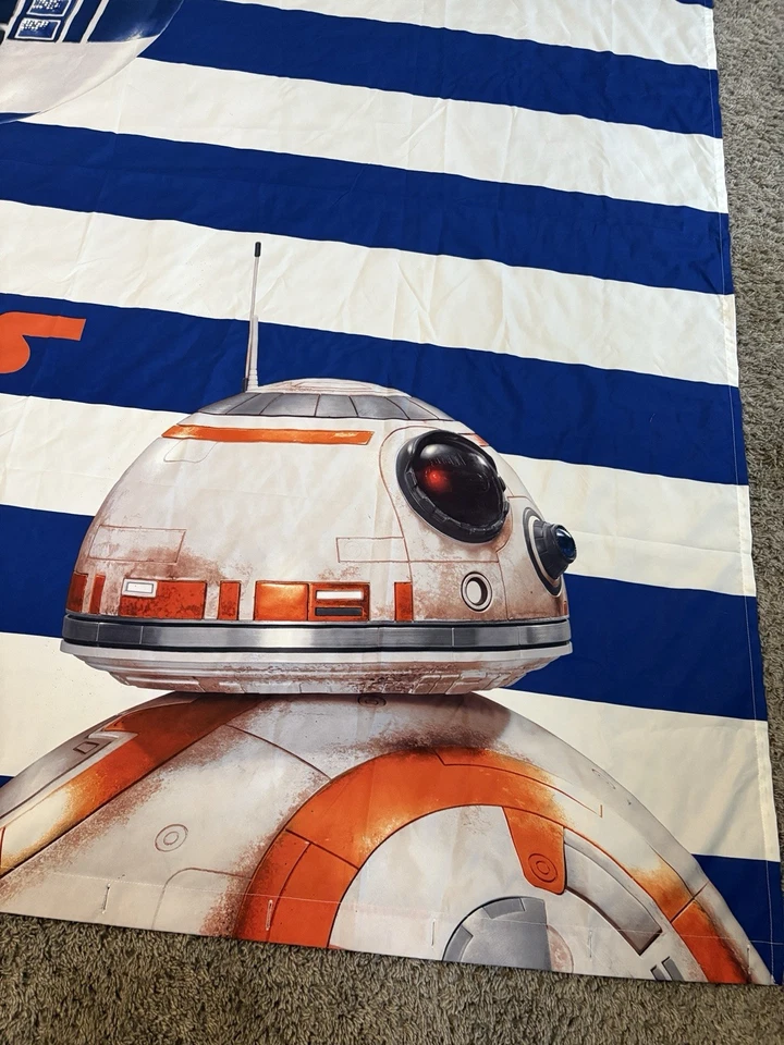 2x Star Wars Blue/White Striped R2-d2 & Bb-8 Shower Curtain 72" X 72" (2 Count) - Image 4 of 4