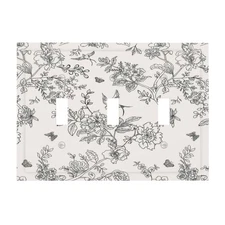 Country Black and White Floral Flowers Birds 3 Gang Light Switch Plate Decora...