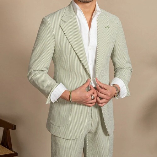 Nueva Chaqueta Vidente Verde de Verano + Pantalones Cortos 2 Piezas Calce Regular para Fiesta Boda - Imagen 2 de 12