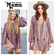 Show Me Your Mumu Small Tunic Shirt Mini Dress Lightning Bird Boho Peasant  #3