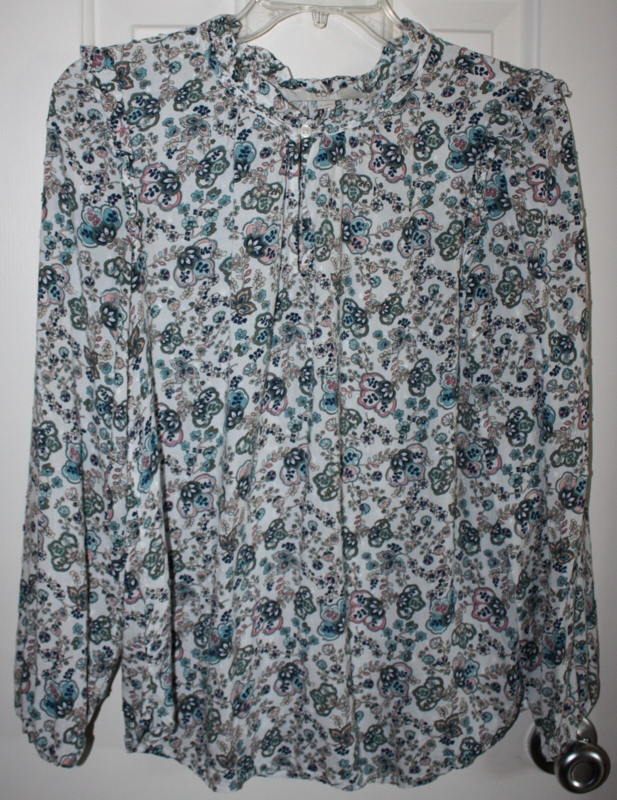 LOFT Blouse Floral Ruffle Shoulder & Collar  Size S