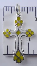 Sterling Silver White and Yellow Enamel Cross Pendant/1.70 Gr.