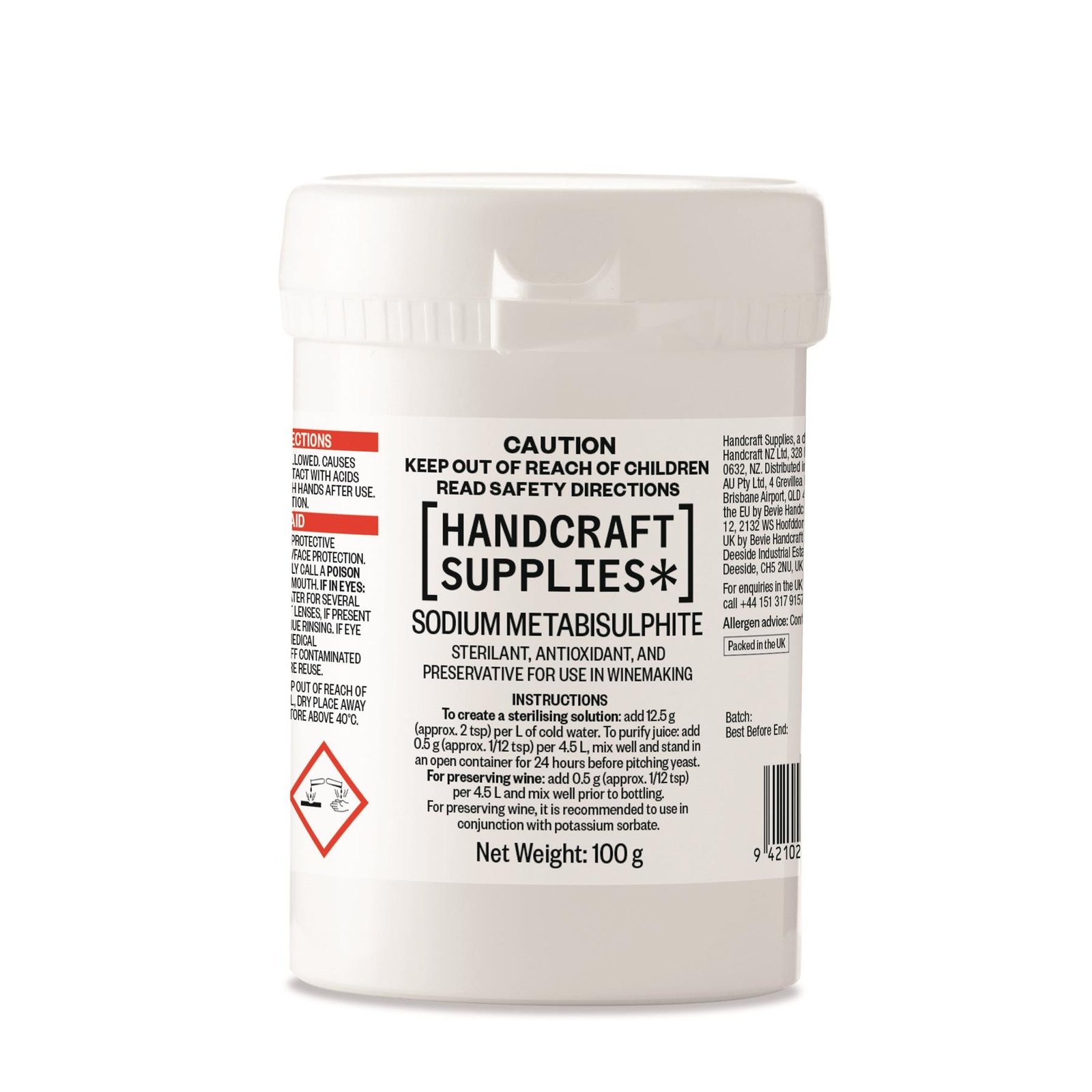 Handcraft Supplies Sodium Metabisulphite - 100g Resealable Tub