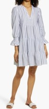 Eliza J Stripe Tiered Long Sleeve Cotton Dress NWT Size 2 Blue and White
