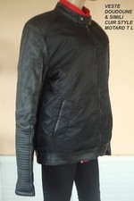  BLOUSON BOMBERS STYLE MOTARD GEMO POLYESTER ET CUIR HOMME  NOIR T L NEUVE