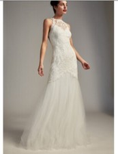 Tadashi Shoji Bridal Janey Lace Halter Mermaid Tulle Ivory Gown Sz 16 878