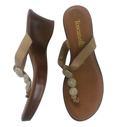 Sandales string bronzé Toscanella fabriquées en Italie avec strass pour femme taille 9,5 M - Photo 1/7