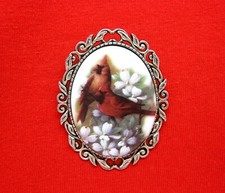 Cardinal Porcelain Cardinals and Dogwoods Cameo ST Pin Brooch for Mother's Gift