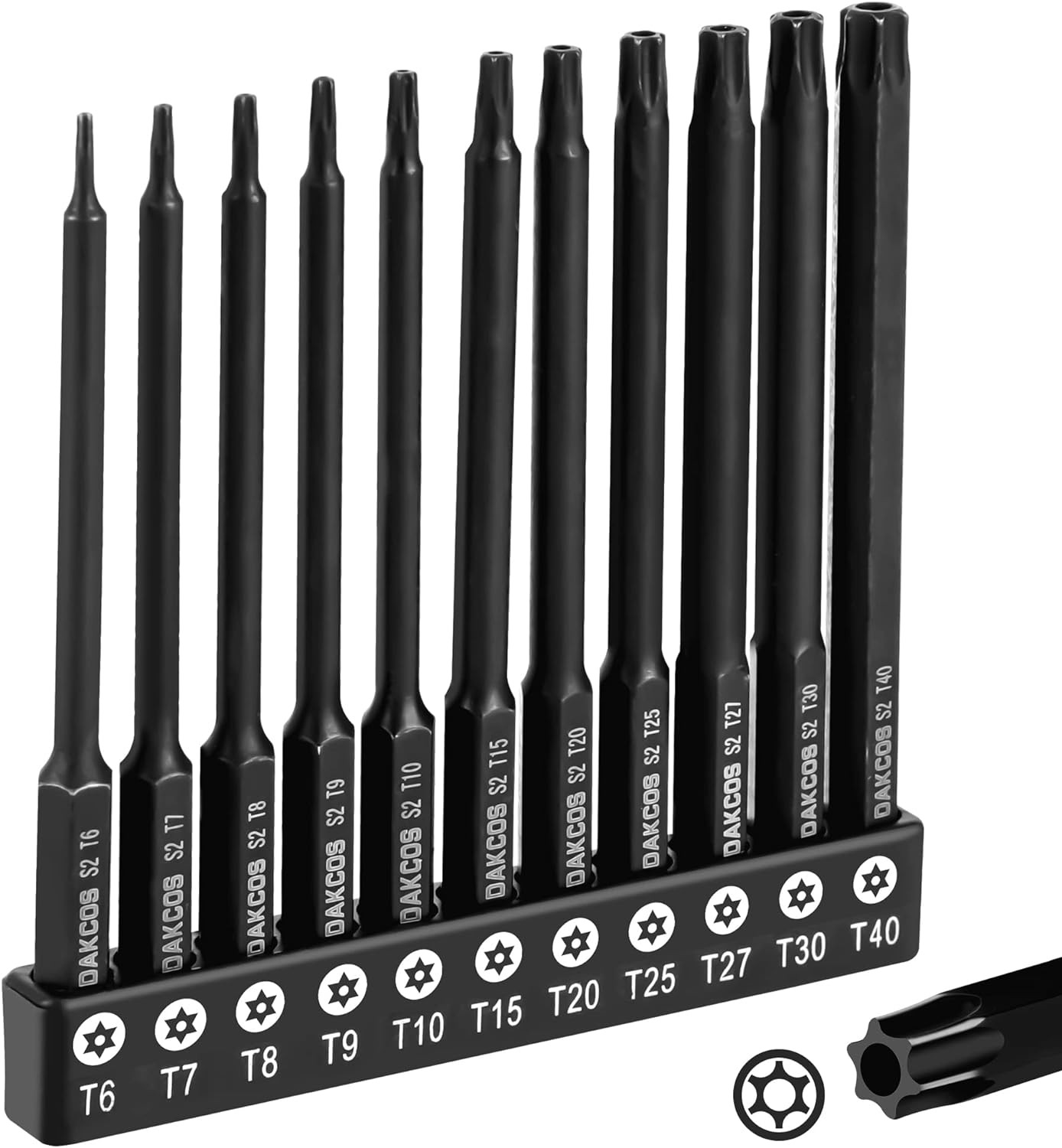 11PC Torx Bit Set, 4 Inch Long Tamper Proof Star Screwdriver Bit Set, 1/4" Hex S