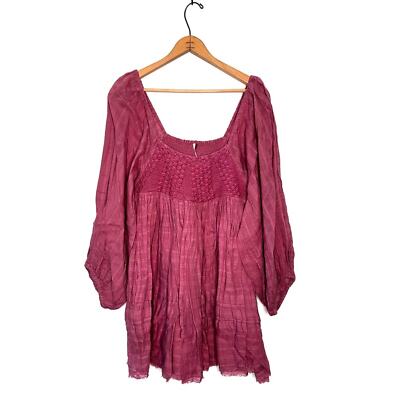 free people ari mini dress Free People Woman's Ari Crochet Puff Sleeve Mini Dress Size Small