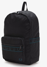 Image of Fred Perry Black with Blue LAUREL TAPE Unisex Mens Boys girls Backpack Bag FP3