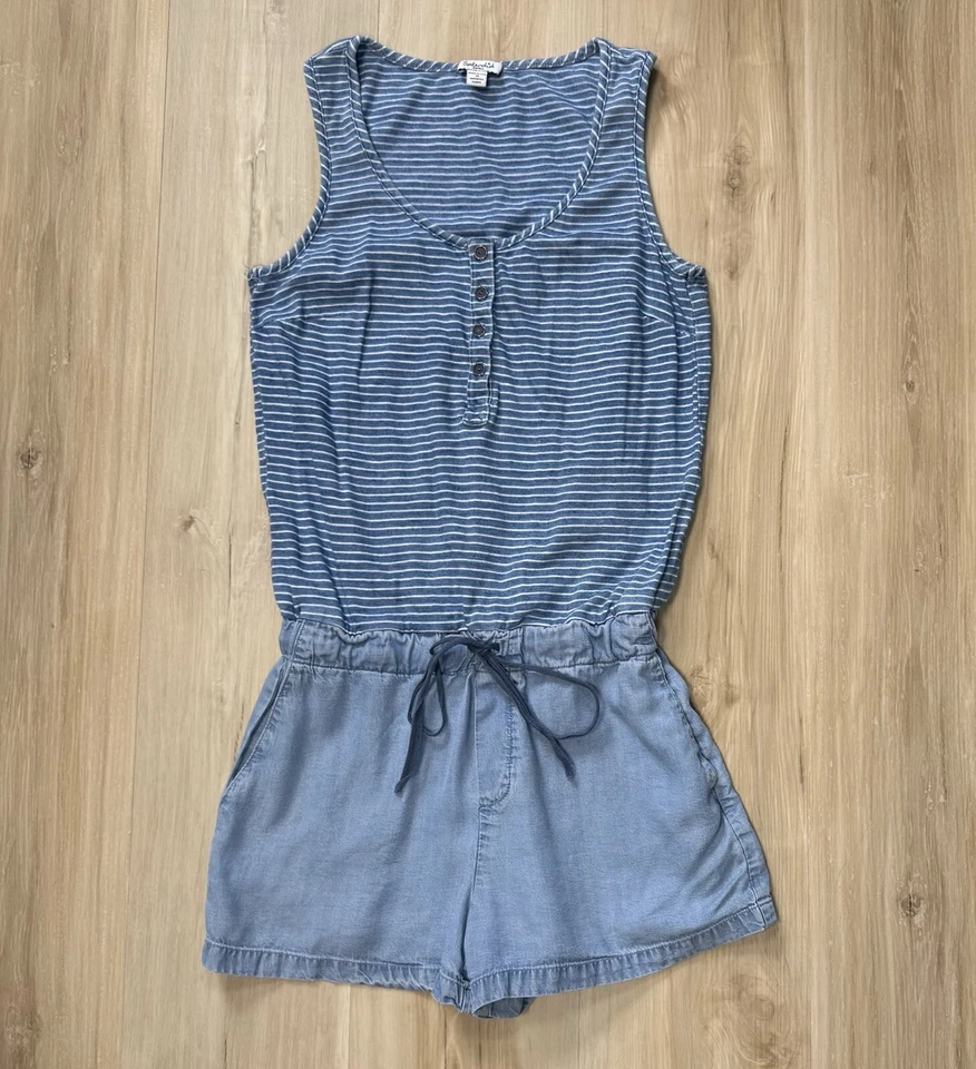 Splendid Womens Size S Small Romper Blue Stripe Denim Buttons Sleeveless Cotton - Image 3 of 4