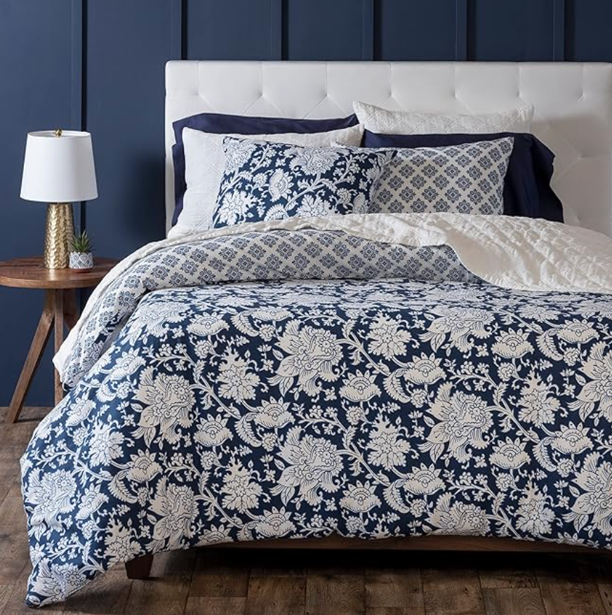 Martha Stewart フル/クイーン掛け布団カバー Martha Stewart Queen 3pc Duvet Set 1 Duvet Cover 2 Shams Navy/Blue