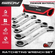 6PC Double Offset Box End Reversible Ratcheting Wrench Set Metric Narrow Spaces